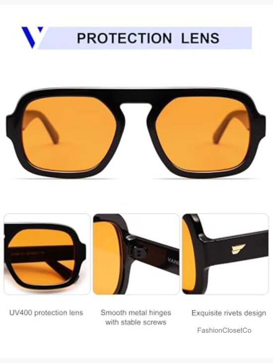 Retro Square Aviator Sunglasses Oversized Flat Top Rectangle UV400 Protection